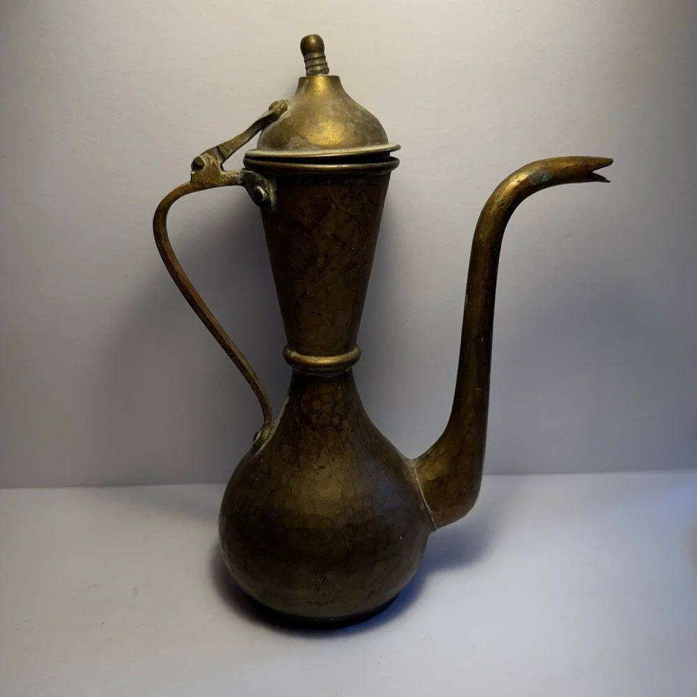 Vintage Turkish Middle East Copper Hand Made Coffee Teapot Pitcher Decoration